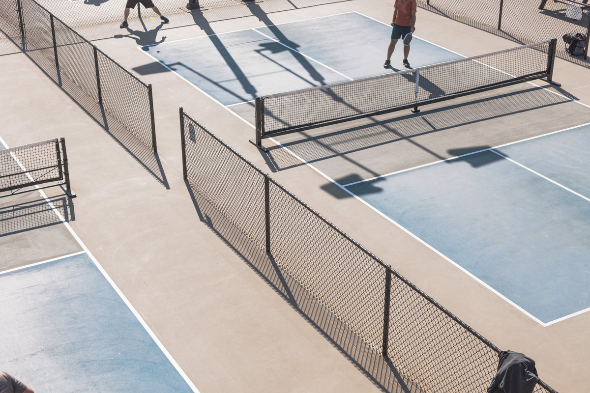 Aerial view of pickleball courts.