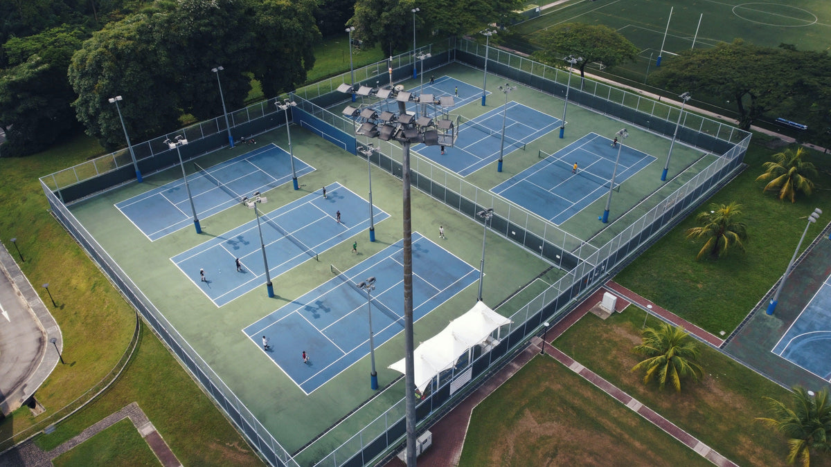 Aerial view of several tennis courts