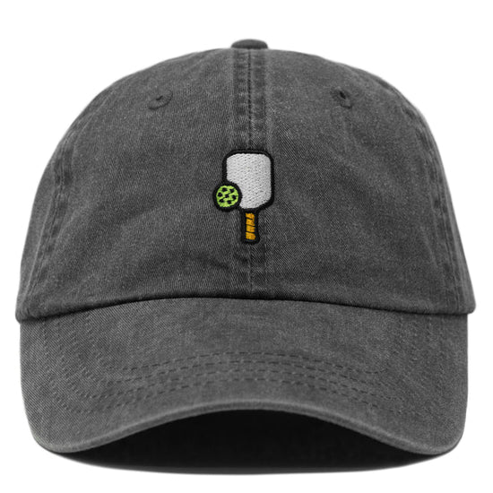 Gray cap with a small embroidered pickleball paddle and ball design on the front.