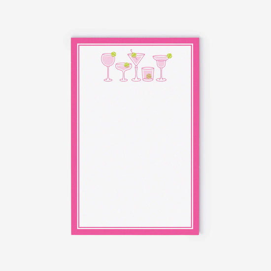 Notepad with pink border and cocktails in the header