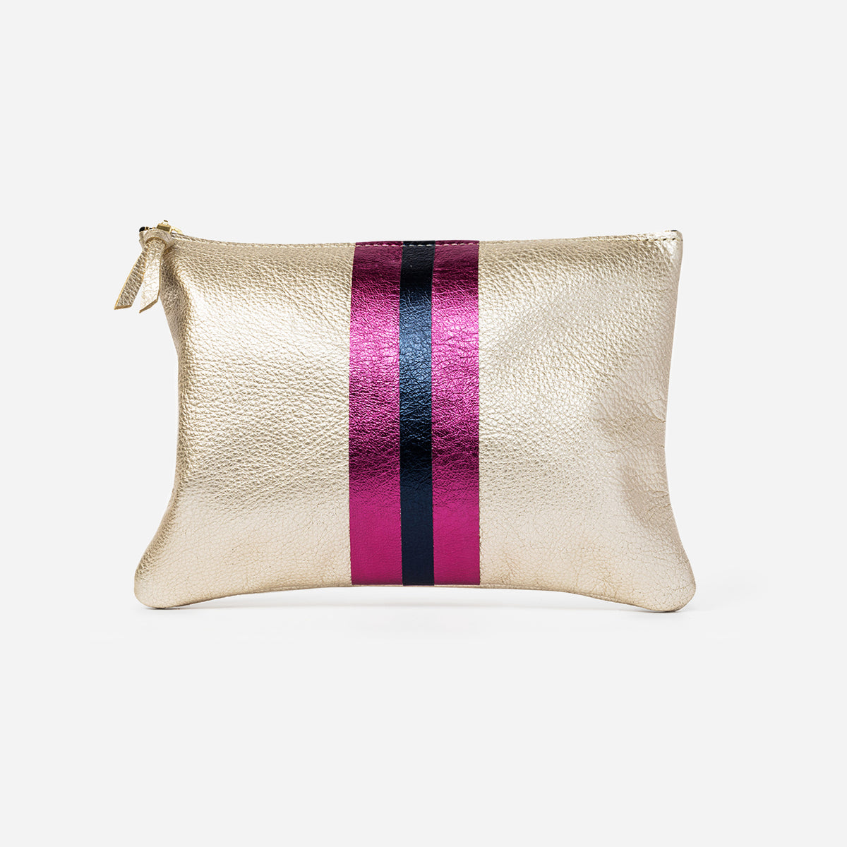 Lex Metallic Leather Clutch Champagne & Fuchsia
