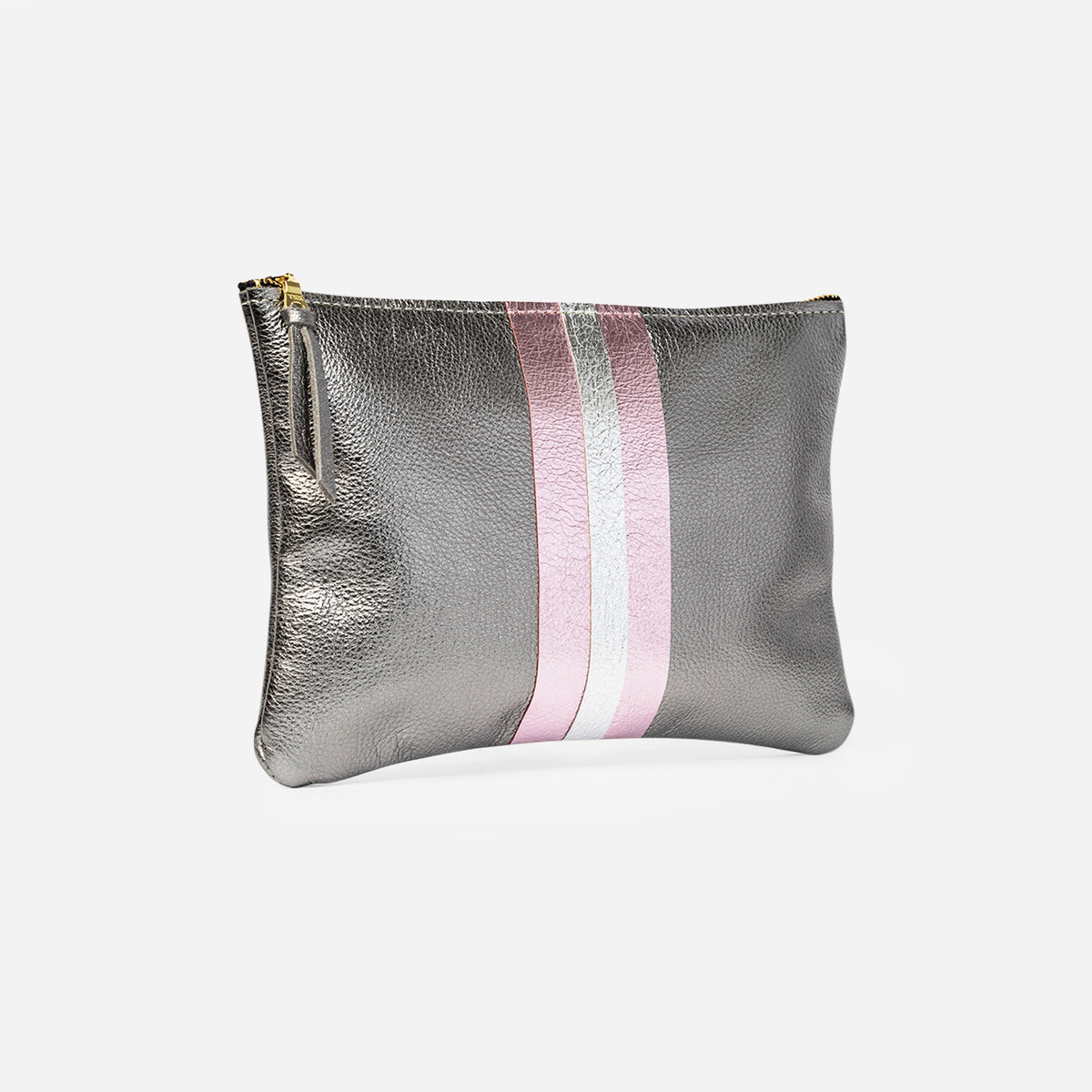 Lex Metallic Leather Clutch Graphite & Candy