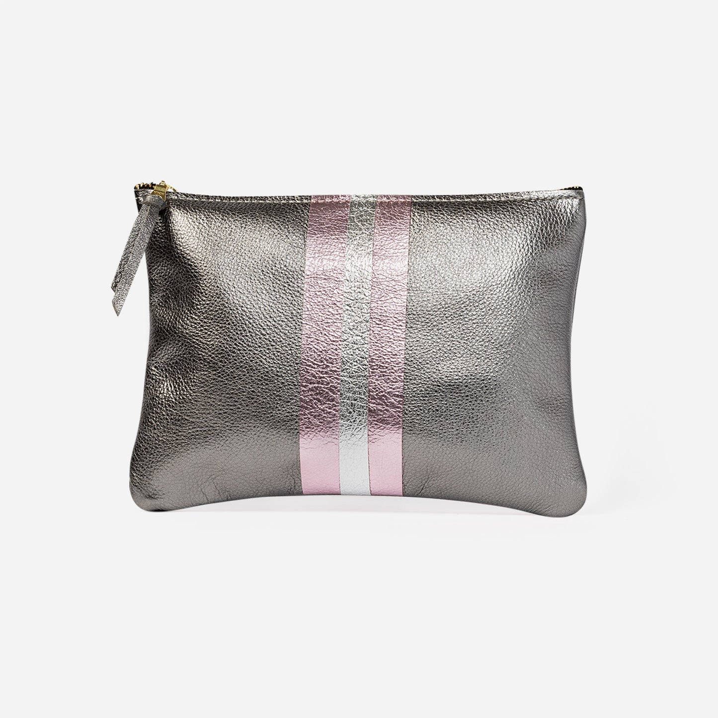 Lex Metallic Leather Clutch Graphite & Candy