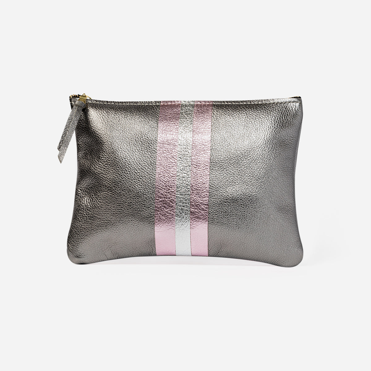 Lex Metallic Leather Clutch Graphite & Candy