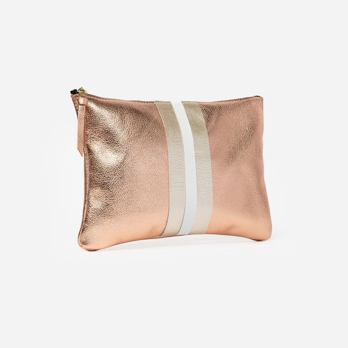 Lex Metallic Leather Clutch Rose Gold & Champagne