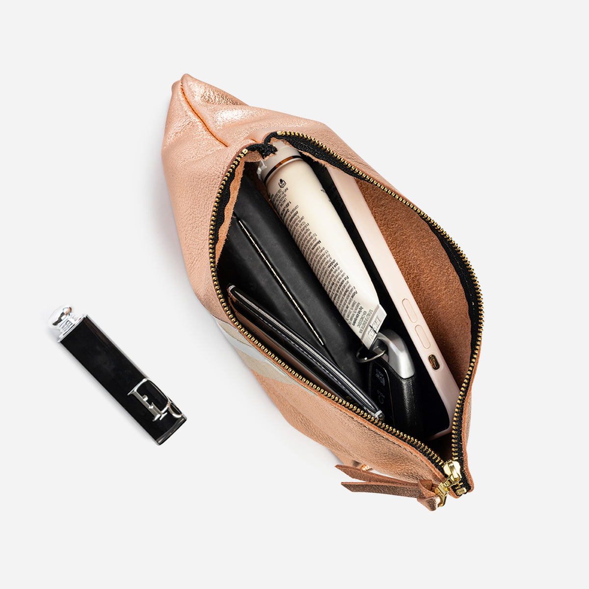 Lex Metallic Leather Clutch Rose Gold & Champagne