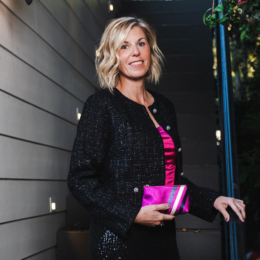 Bree Small Leather Pouch Fuchsia & Navy