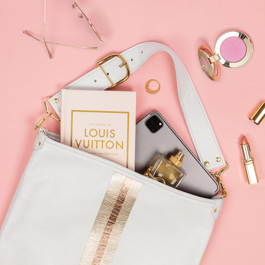 Noe Metallic Leather Shoulder Bag Snow & Champagne