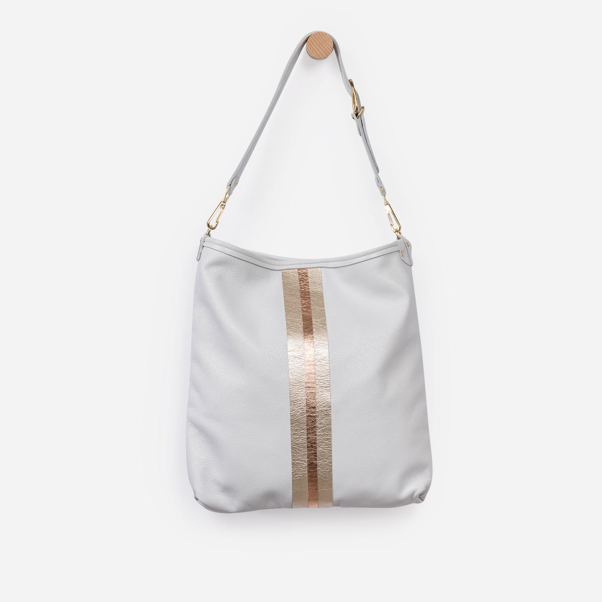 Noe Metallic Leather Shoulder Bag Snow & Champagne