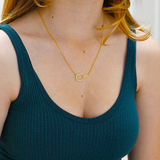 Pickleball Paddle Necklace Gold
