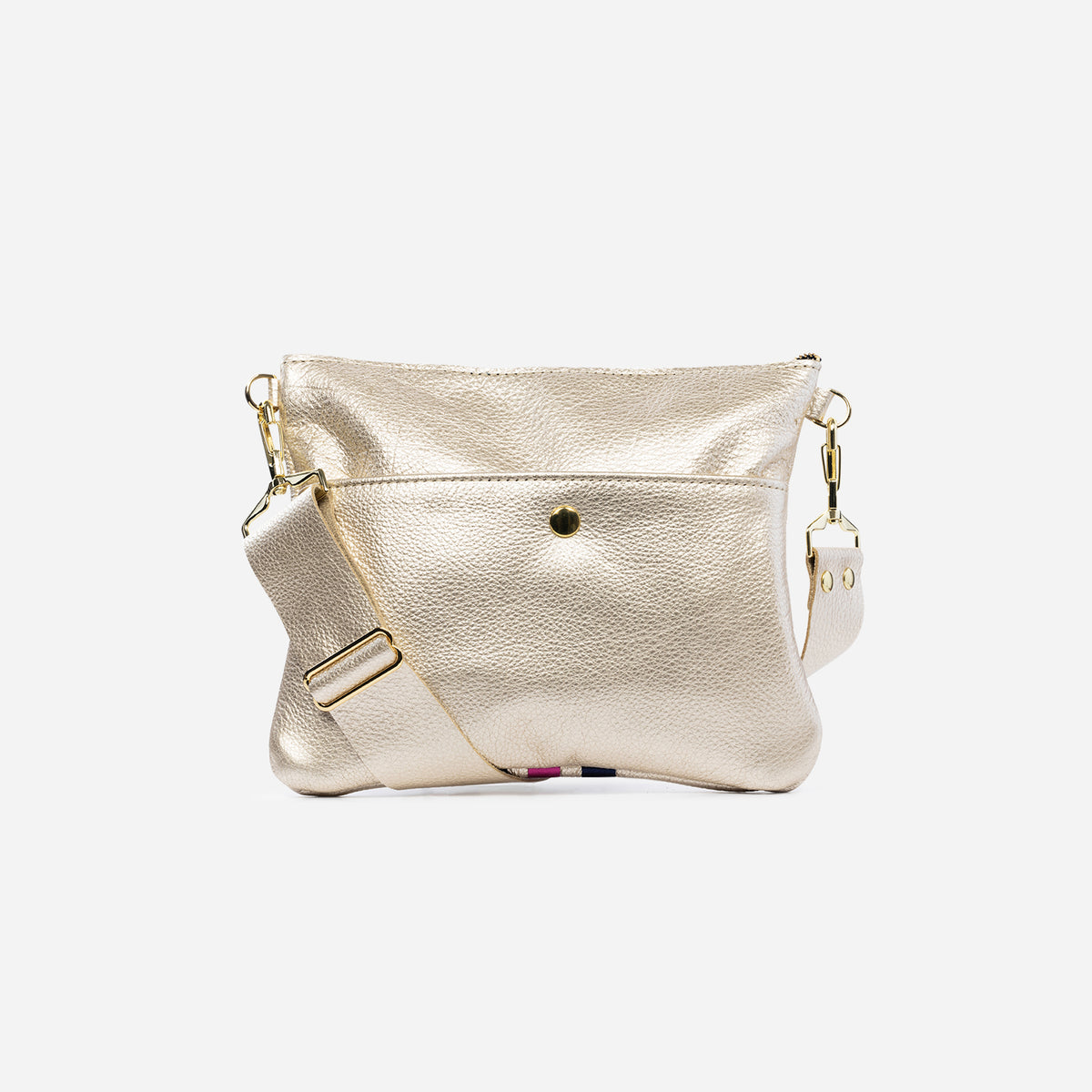 Reya Genuine Metallic Leather Crossbody Bag Champagne & Navy