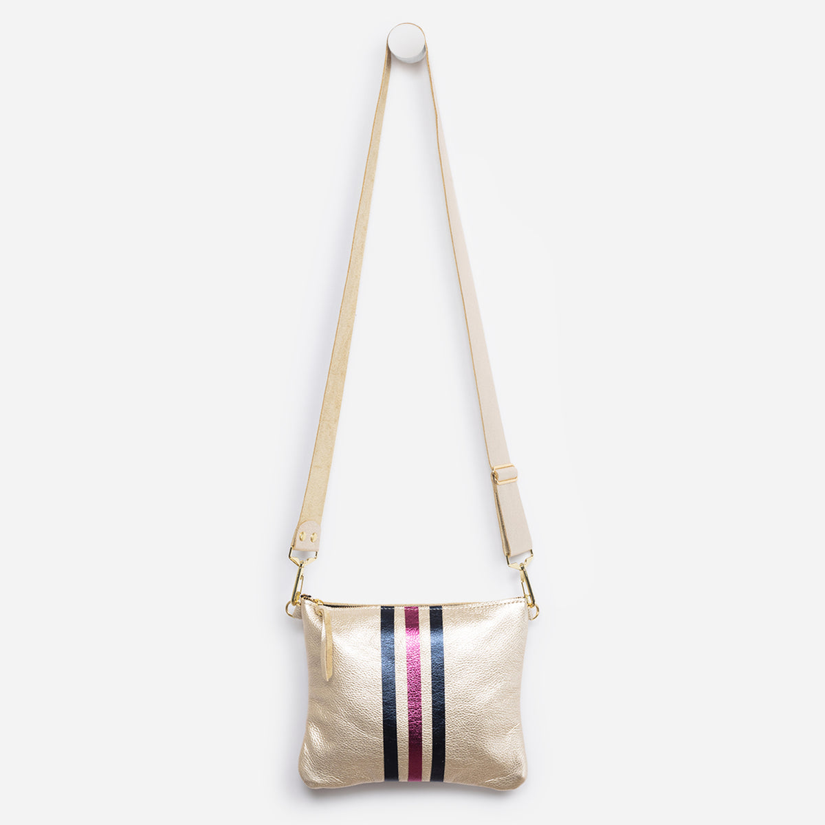 Reya Genuine Metallic Leather Crossbody Bag Champagne & Navy