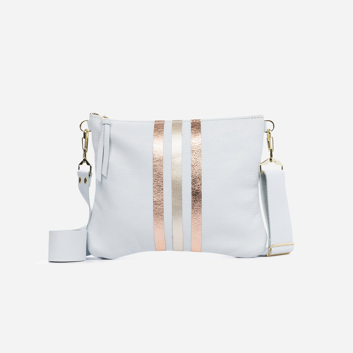 Reya Genuine Metallic Leather Crossbody Bag Snow & Rose Gold