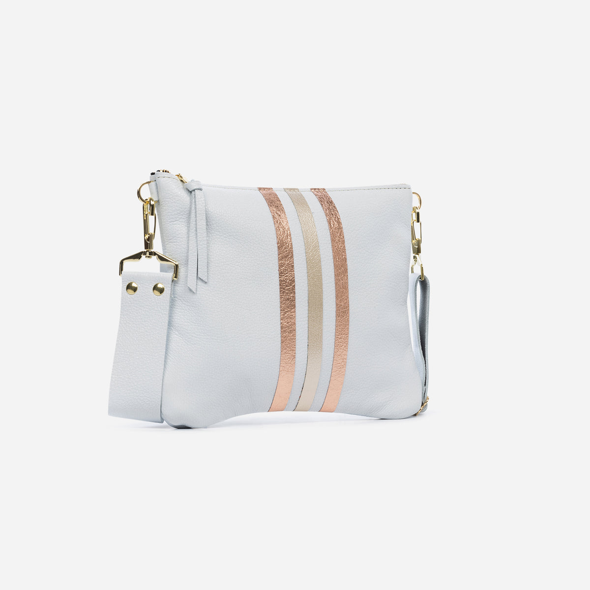 Reya Genuine Metallic Leather Crossbody Bag Snow & Rose Gold