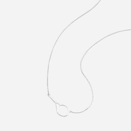 Silver tennis racquet necklace