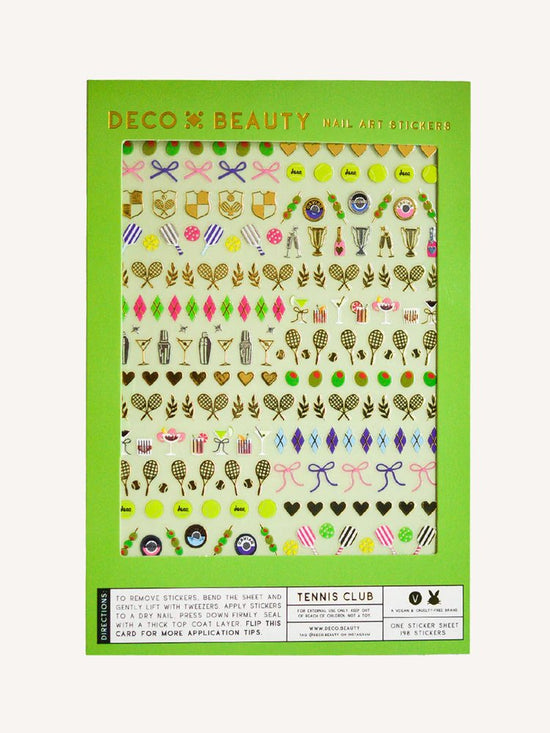 Nail art sticker sheet with tennis themed stickers