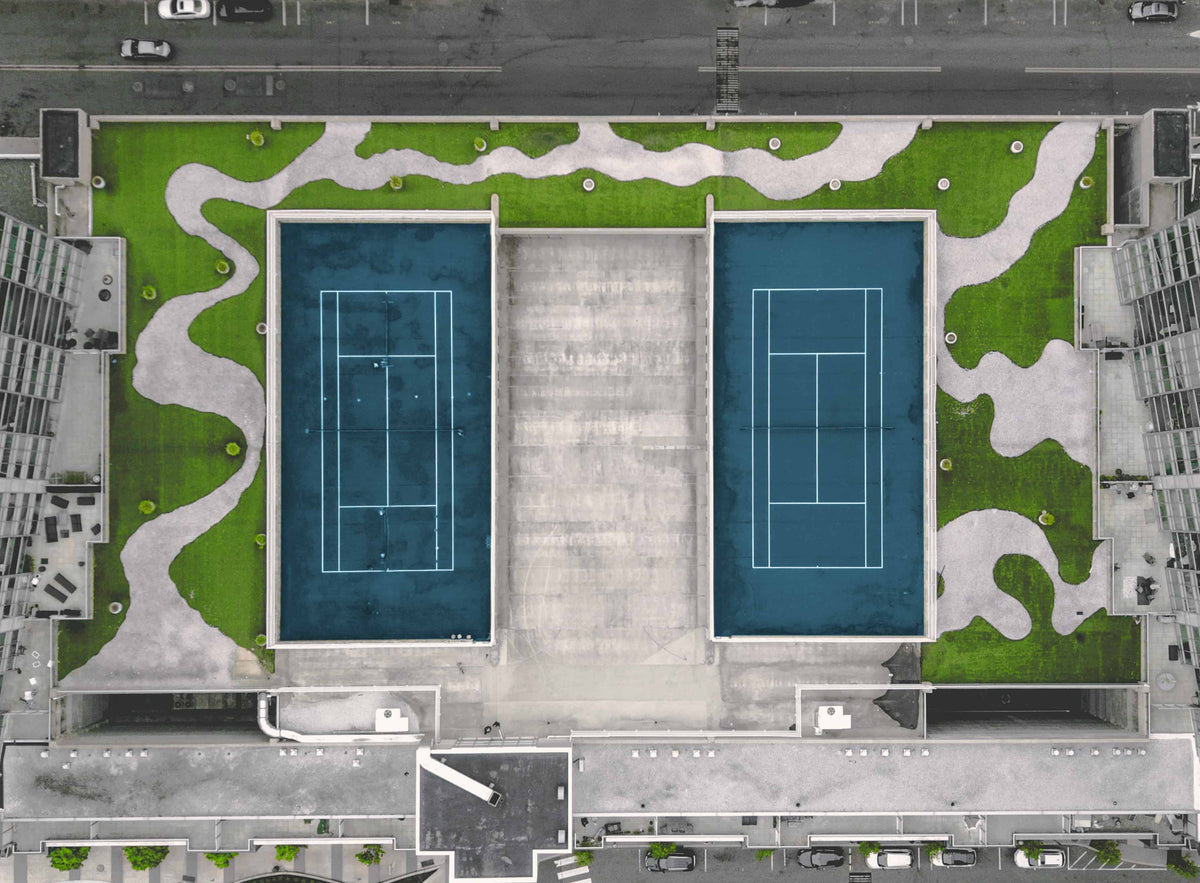Aerial view of tennis courts
