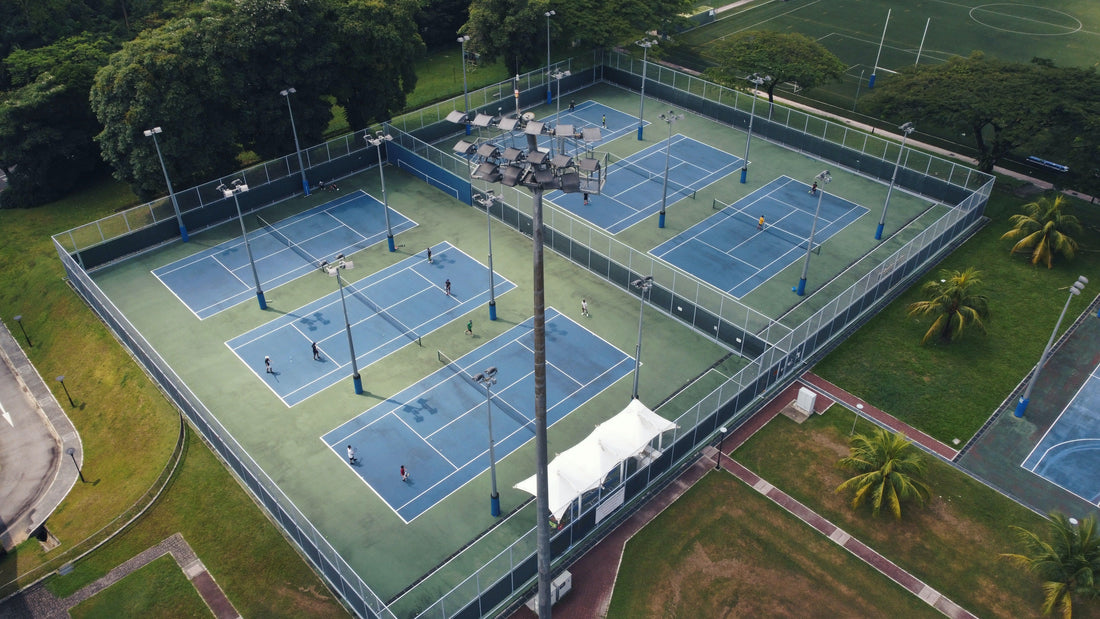 Aerial view of several tennis courts