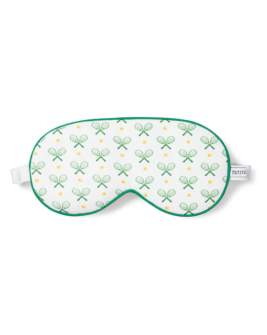 Eye mask with green tennis racquet detail