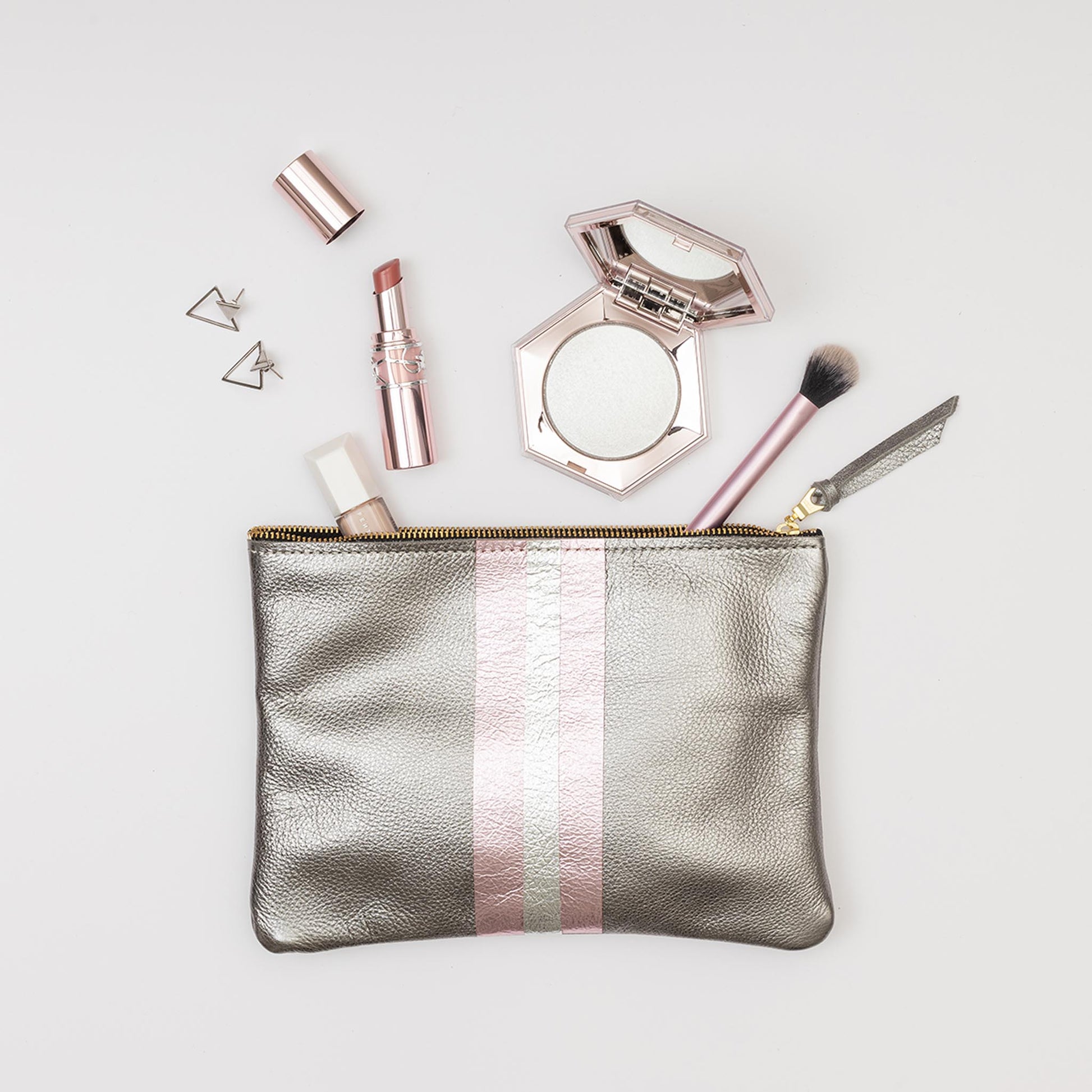 Lex Metallic Leather Clutch Graphite & Candy