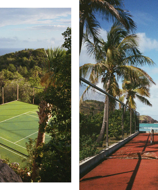 Two images of tennis courts.