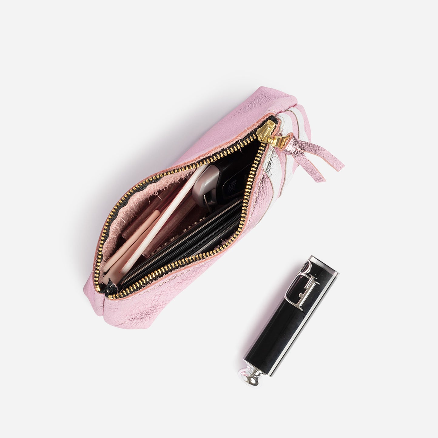 Bree Small Leather Pouch Candy & Platinum