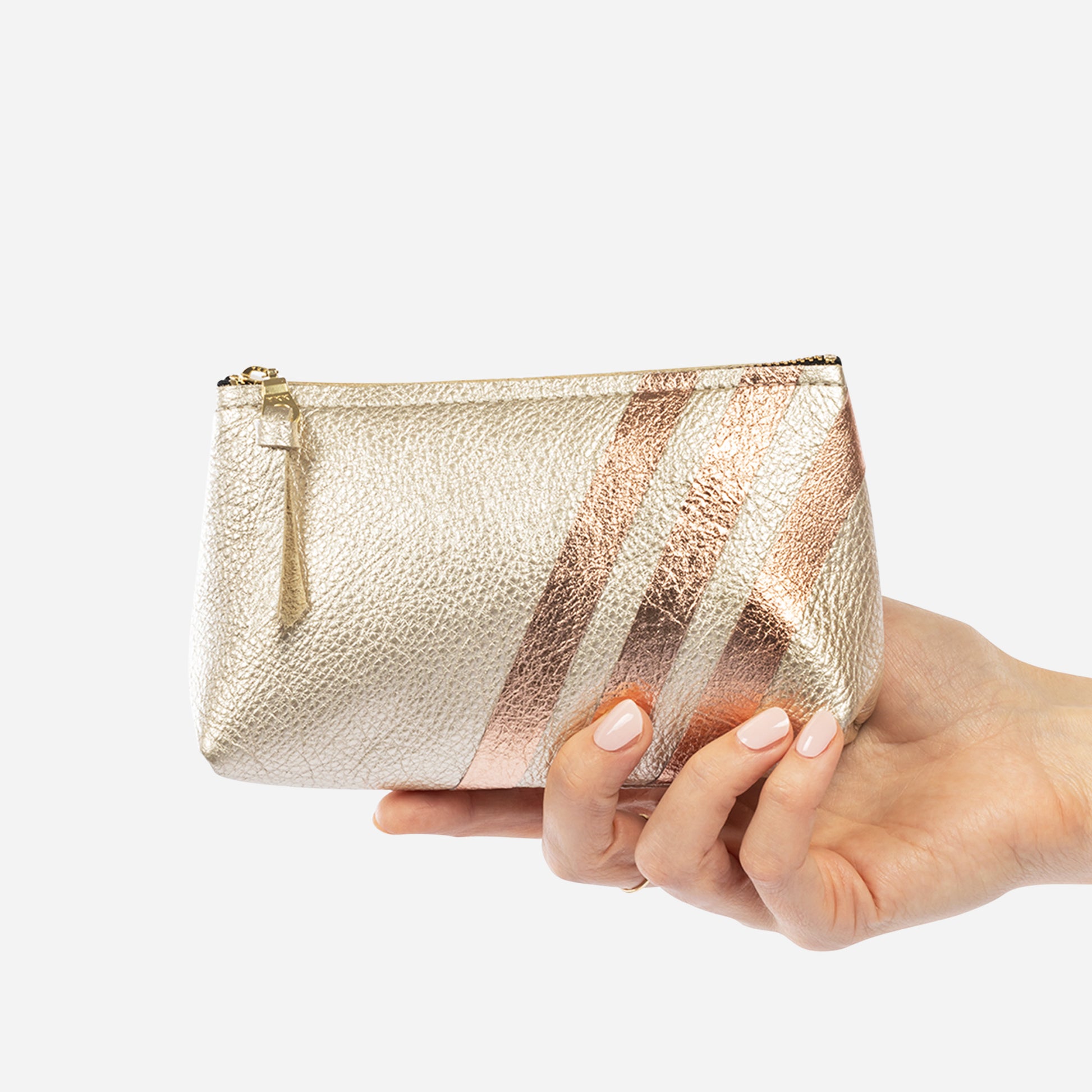 Bree Small Leather Pouch Champagne & Rose Gold