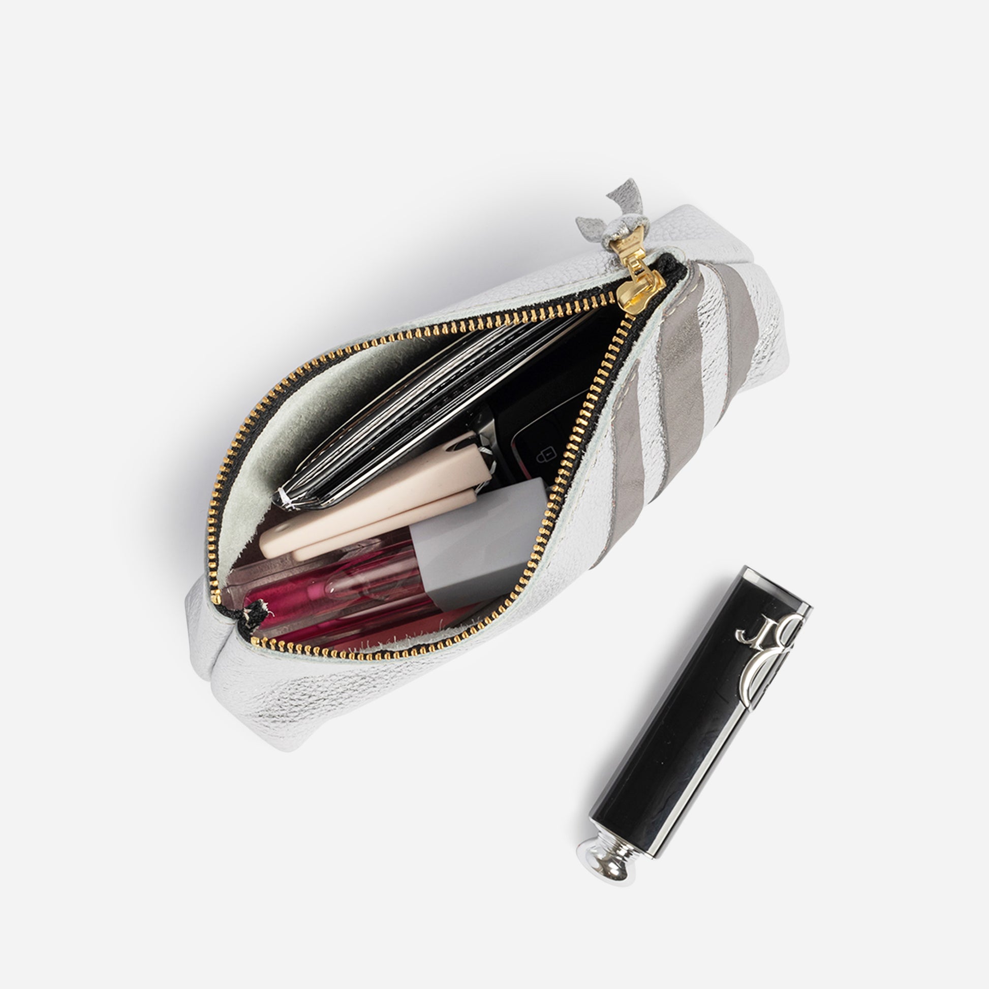 Bree Small Leather Pouch Platinum & Graphite