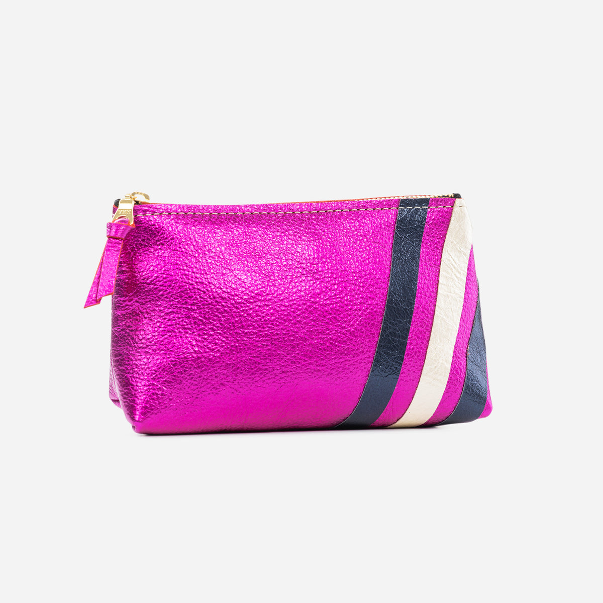 Bree Small Leather Pouch Fuchsia & Navy
