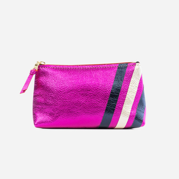 Bree Small Leather Pouch Fuchsia & Navy