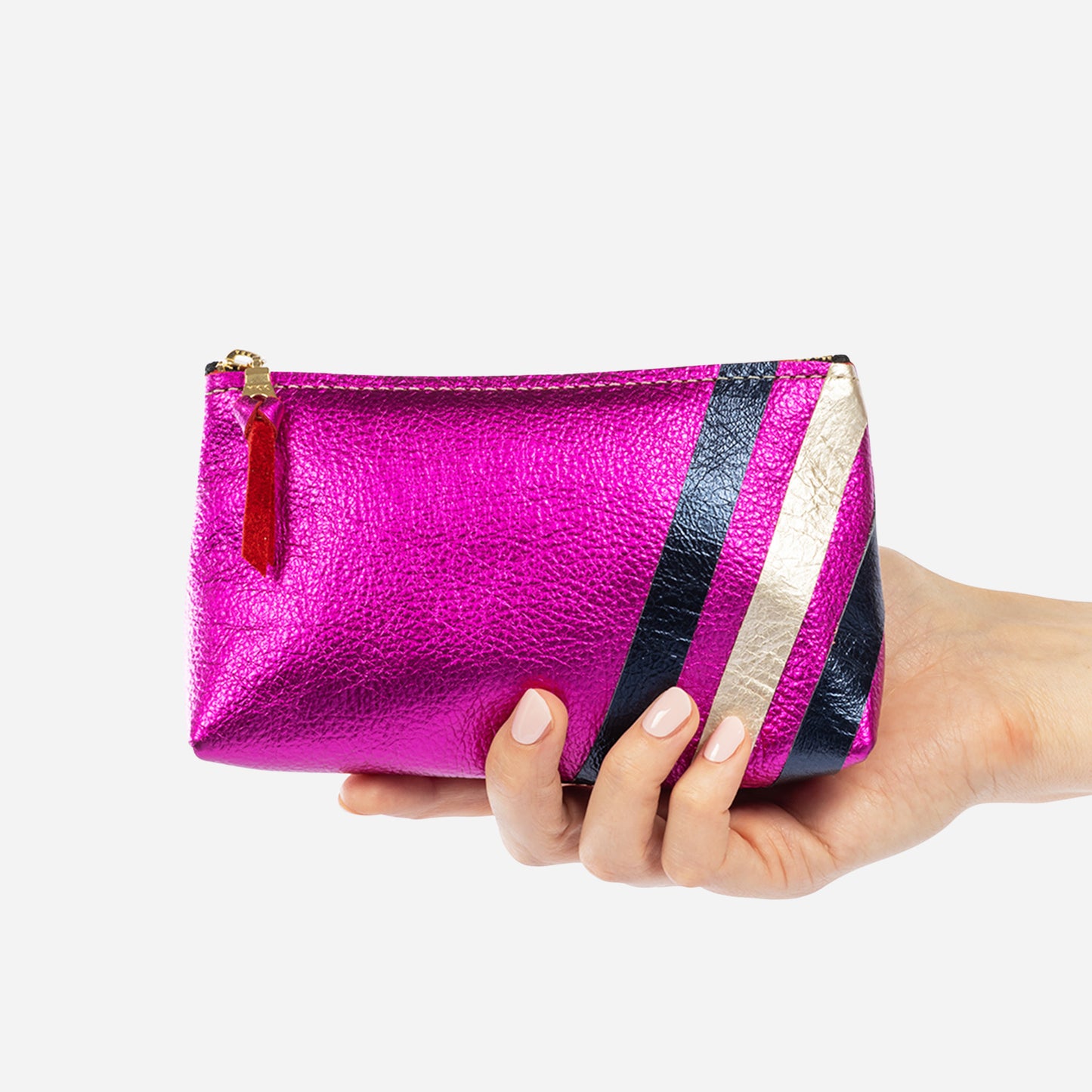 Bree Small Leather Pouch Fuchsia & Navy