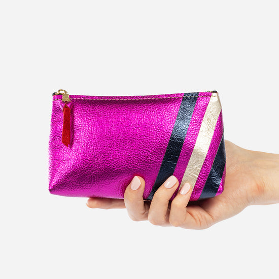 Bree Small Leather Pouch Fuchsia & Navy