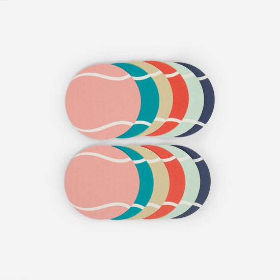 Set of multicolored tennis ball coasters.