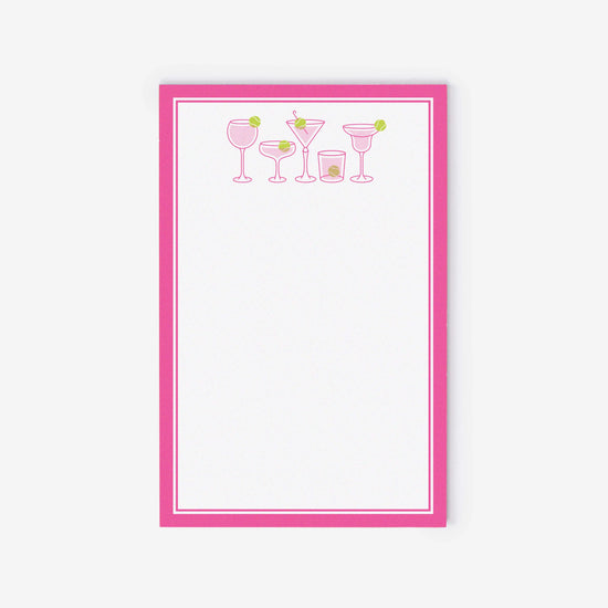 Tennis notepad with various drinking glasses design.
