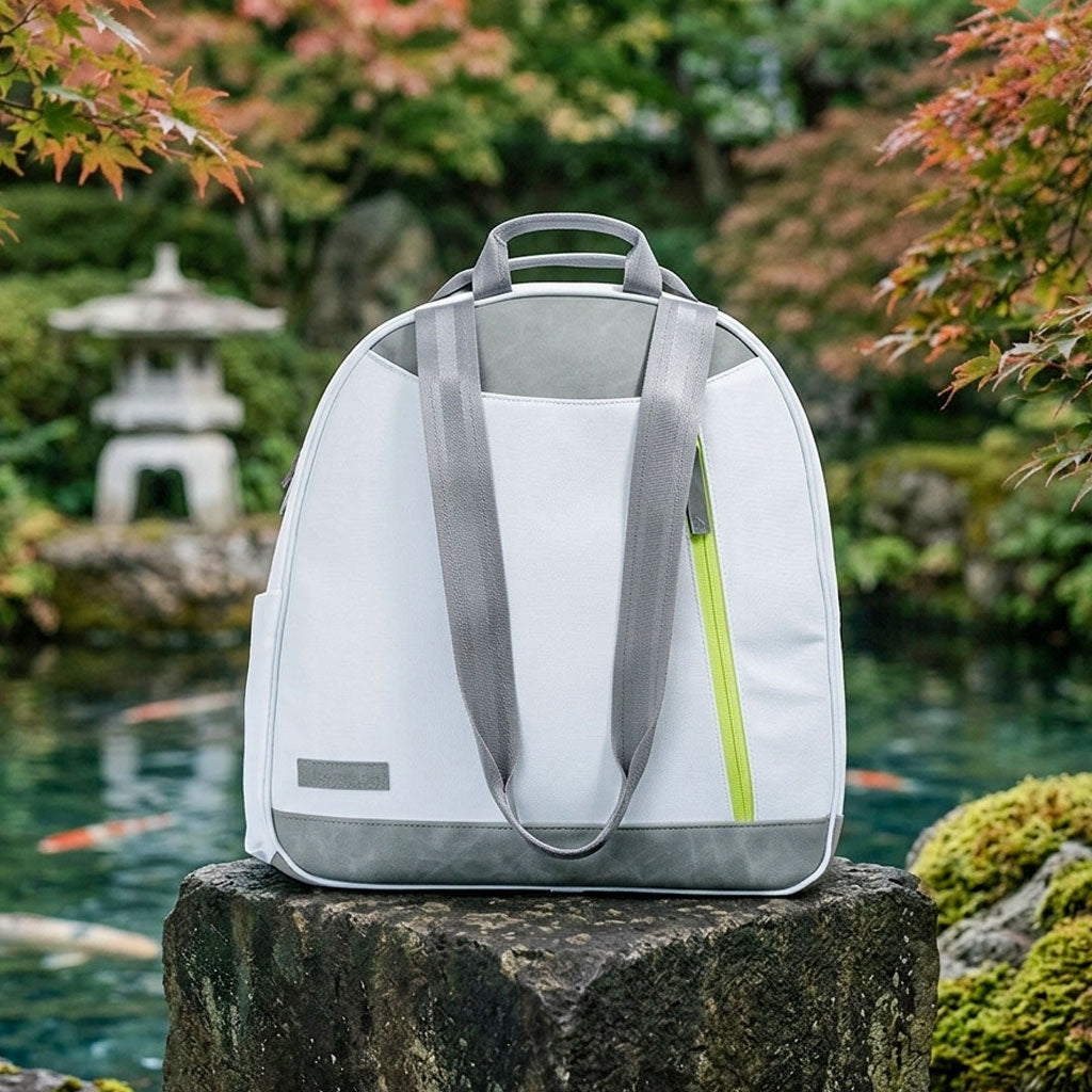 Melbourne Tennis Backpack / Tote Dove White & Lemon Lime Japanese garden product view