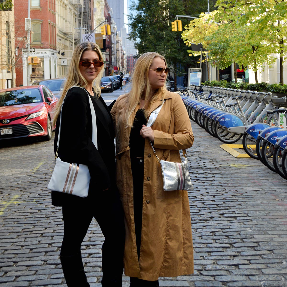 Reya Genuine Metallic Leather Crossbody Bag Snow & Rose Gold