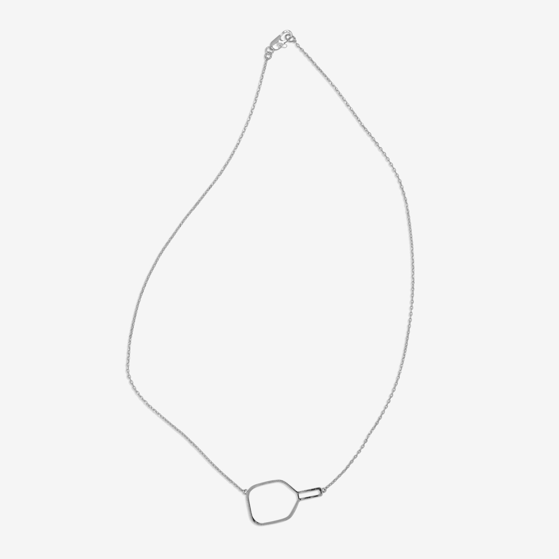 Silver pickleball paddle necklace 1 1/16 in.