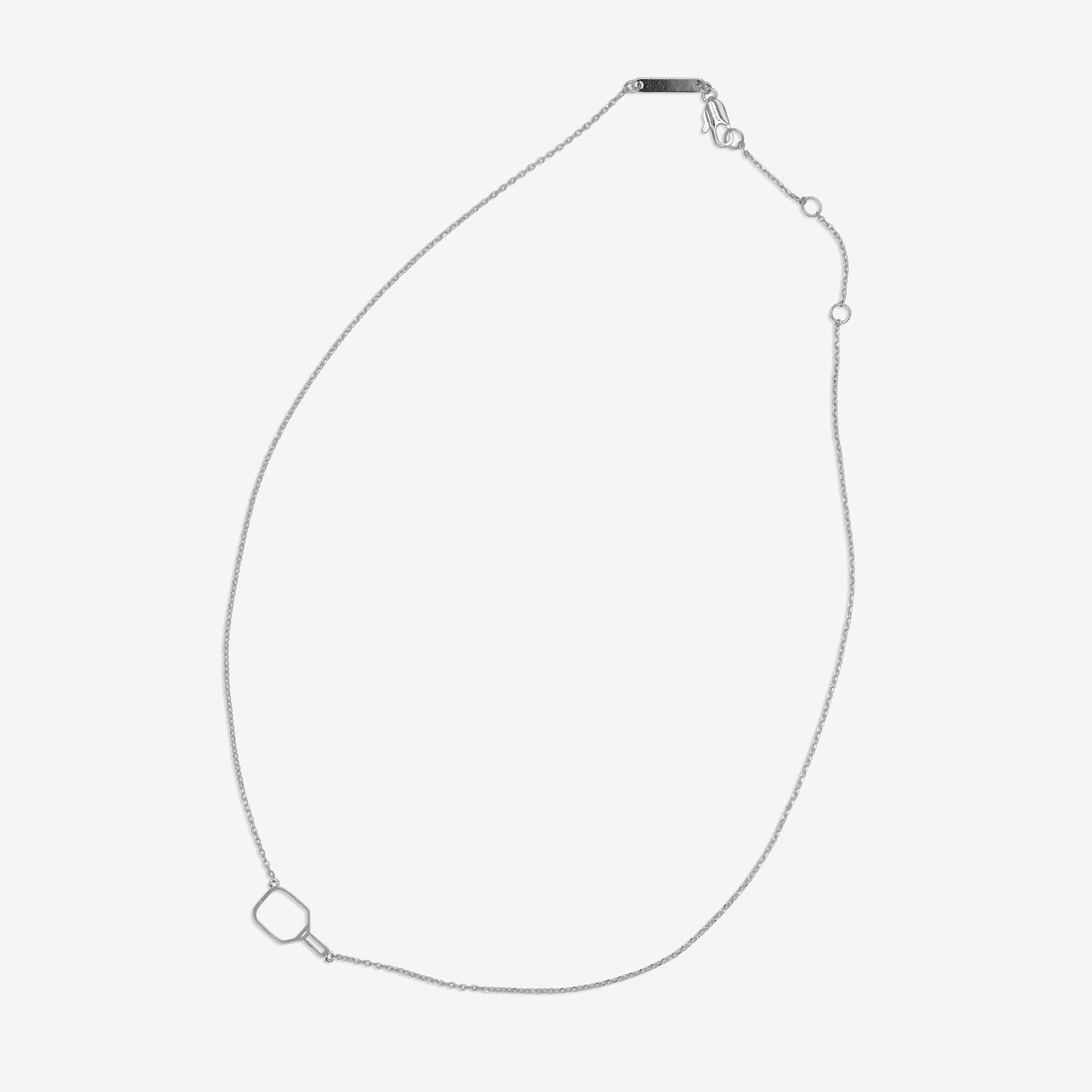 Silver pickleball paddle necklace 3/4 in.