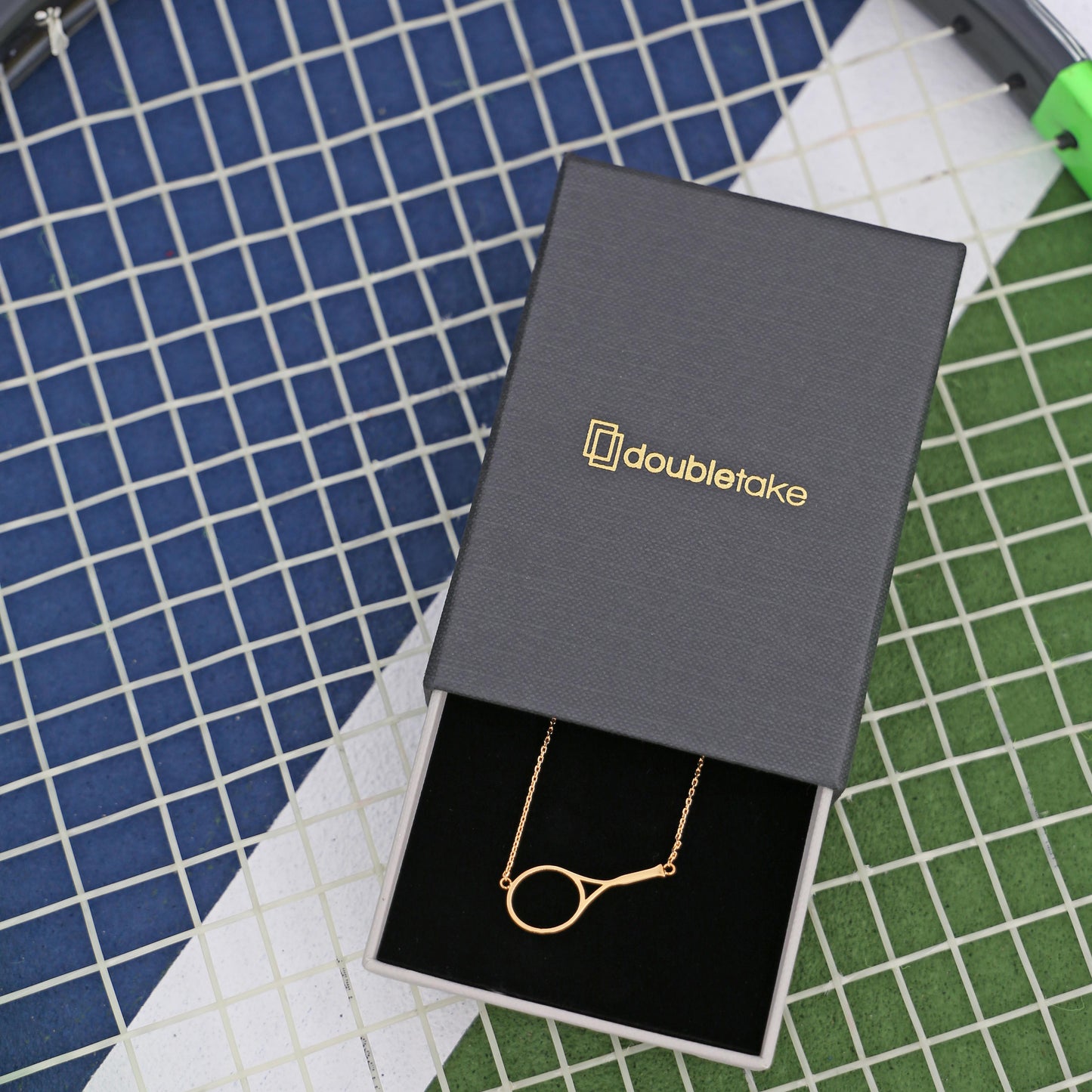 Tennis Racquet Necklace Gold