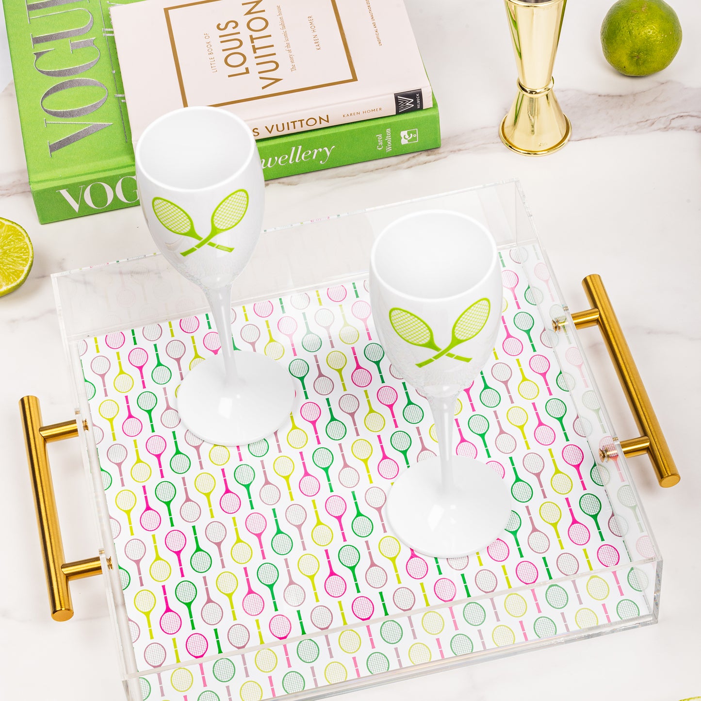 Champagne Flutes Pair Lime Tennis