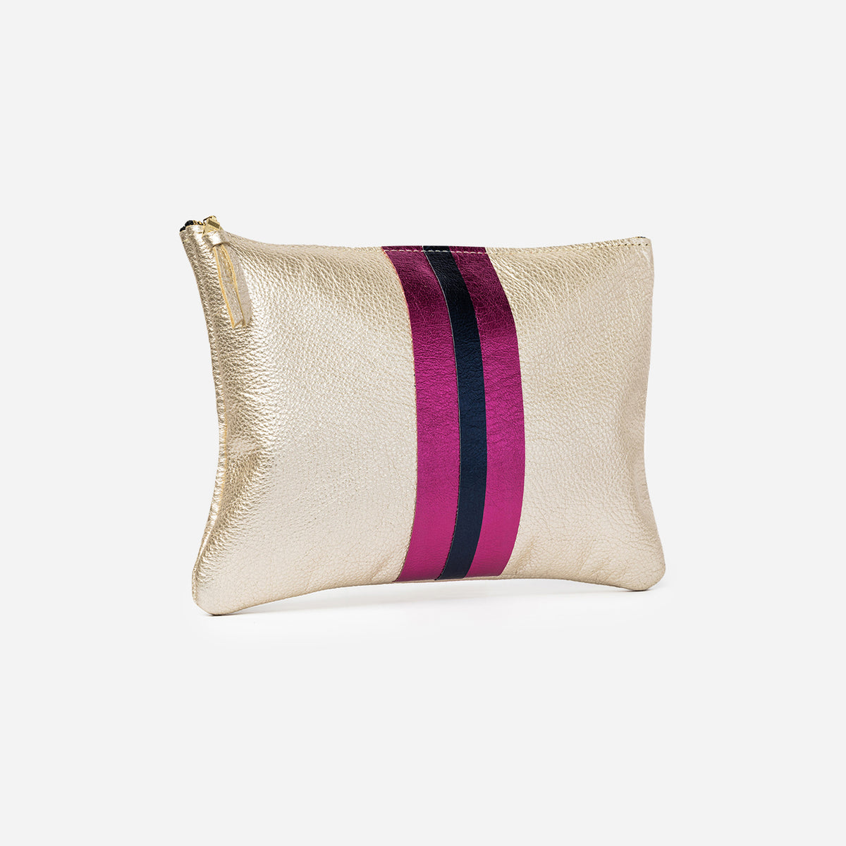 Lex Metallic Leather Clutch Champagne & Fuchsia