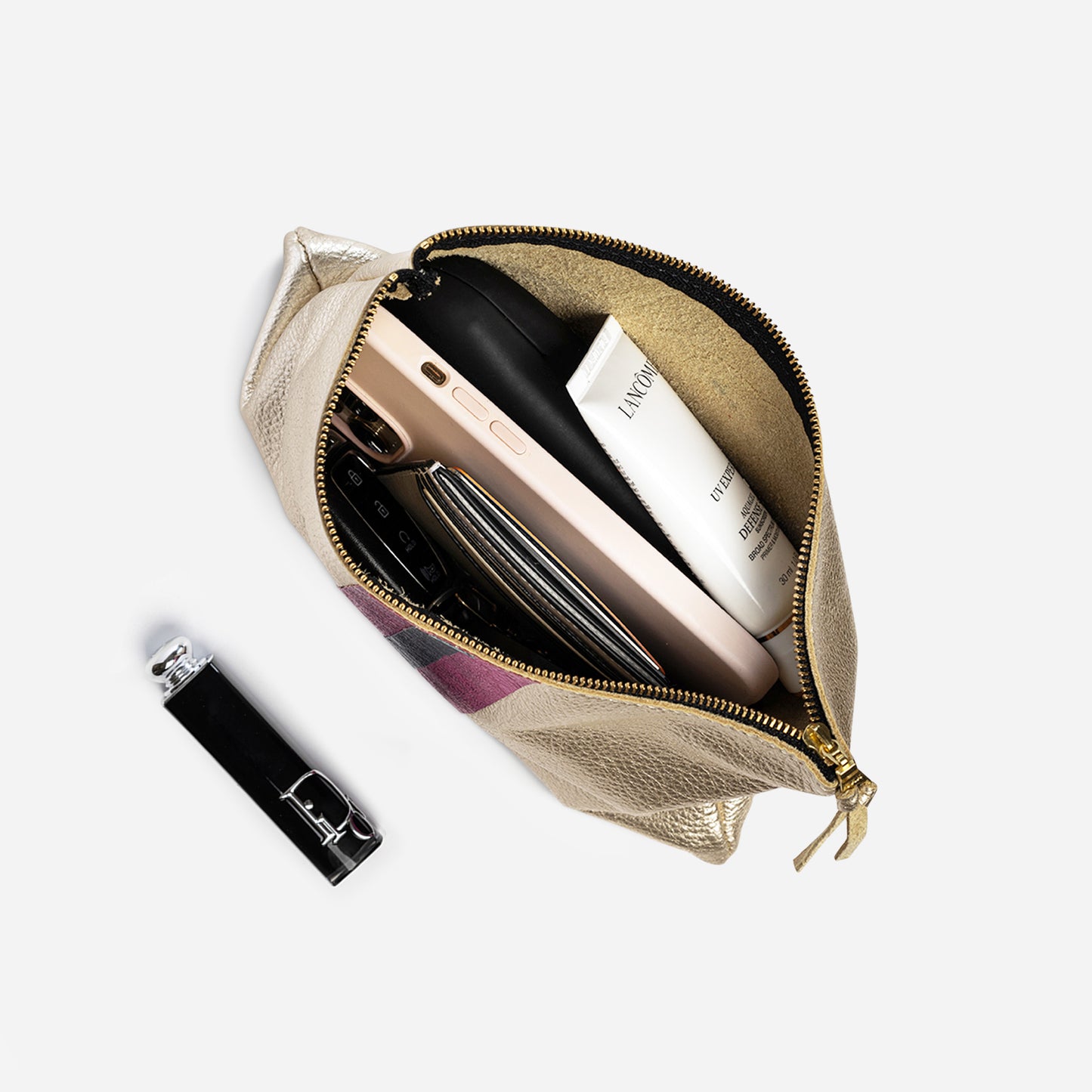 Lex Metallic Leather Clutch Champagne & Fuchsia