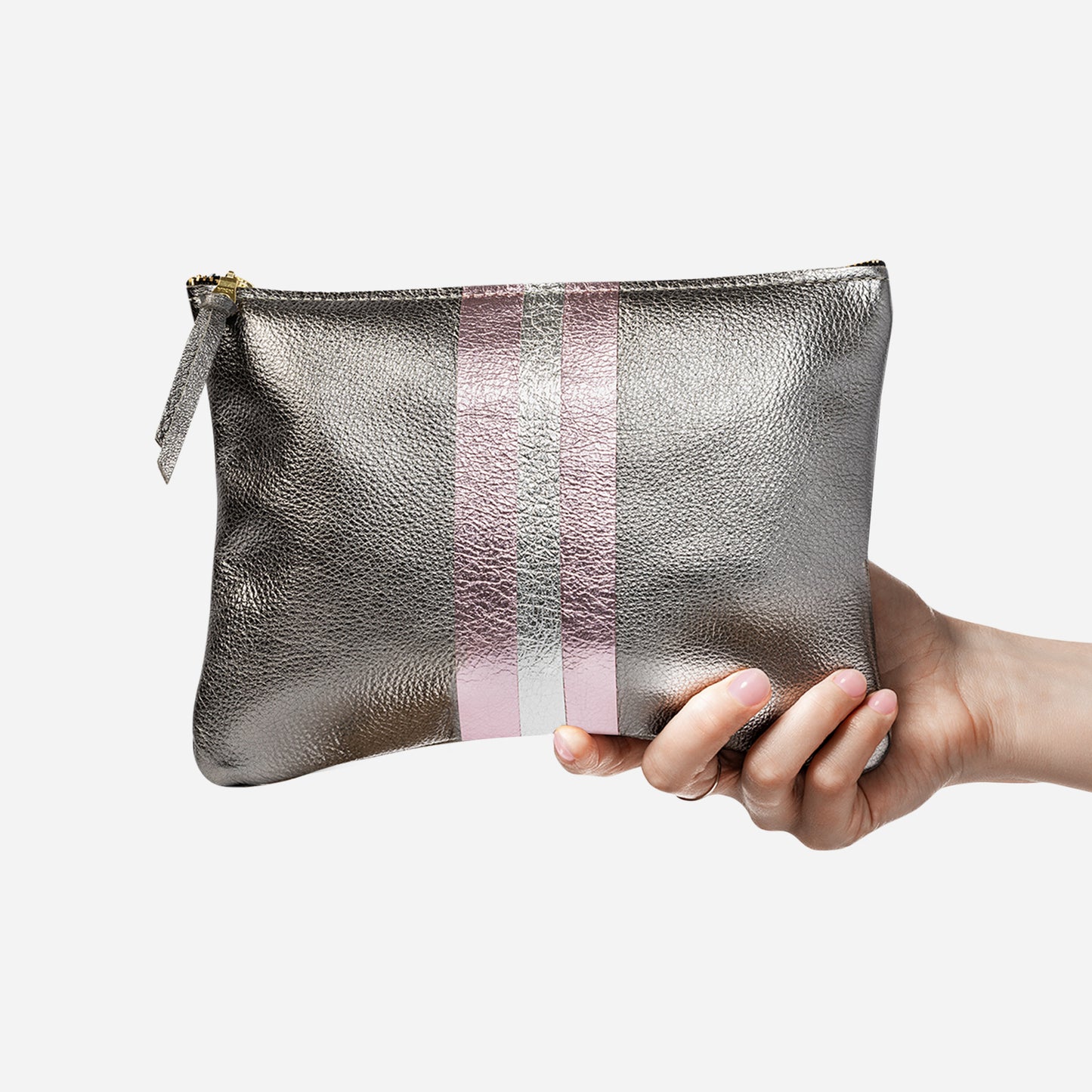 Lex Metallic Leather Clutch Graphite & Candy