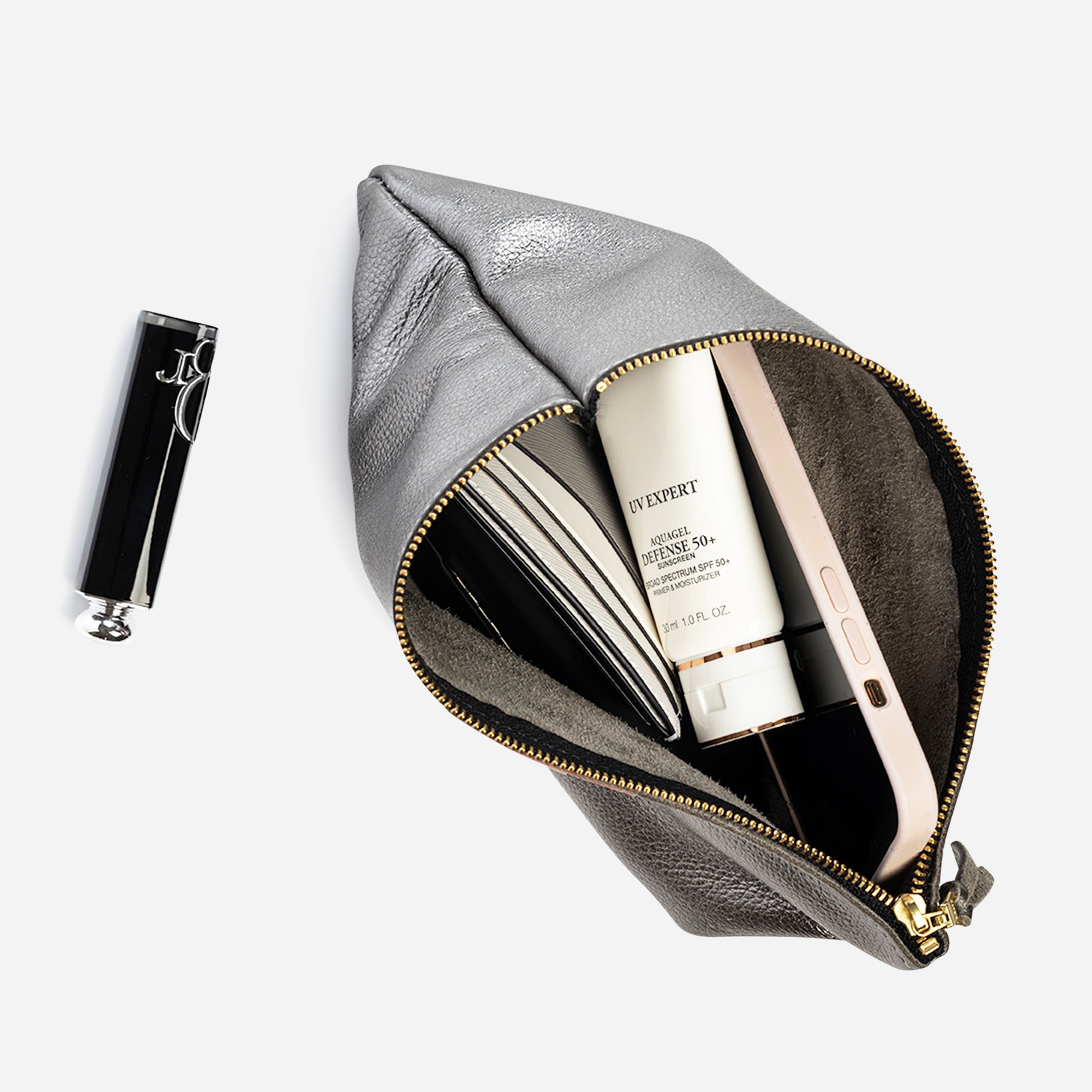 Lex Metallic Leather Clutch Graphite & Candy