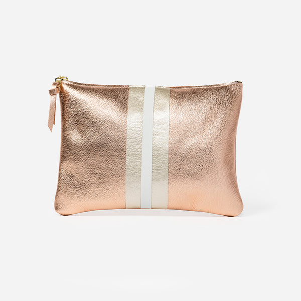 Lex Metallic Leather Clutch Rose Gold & Champagne