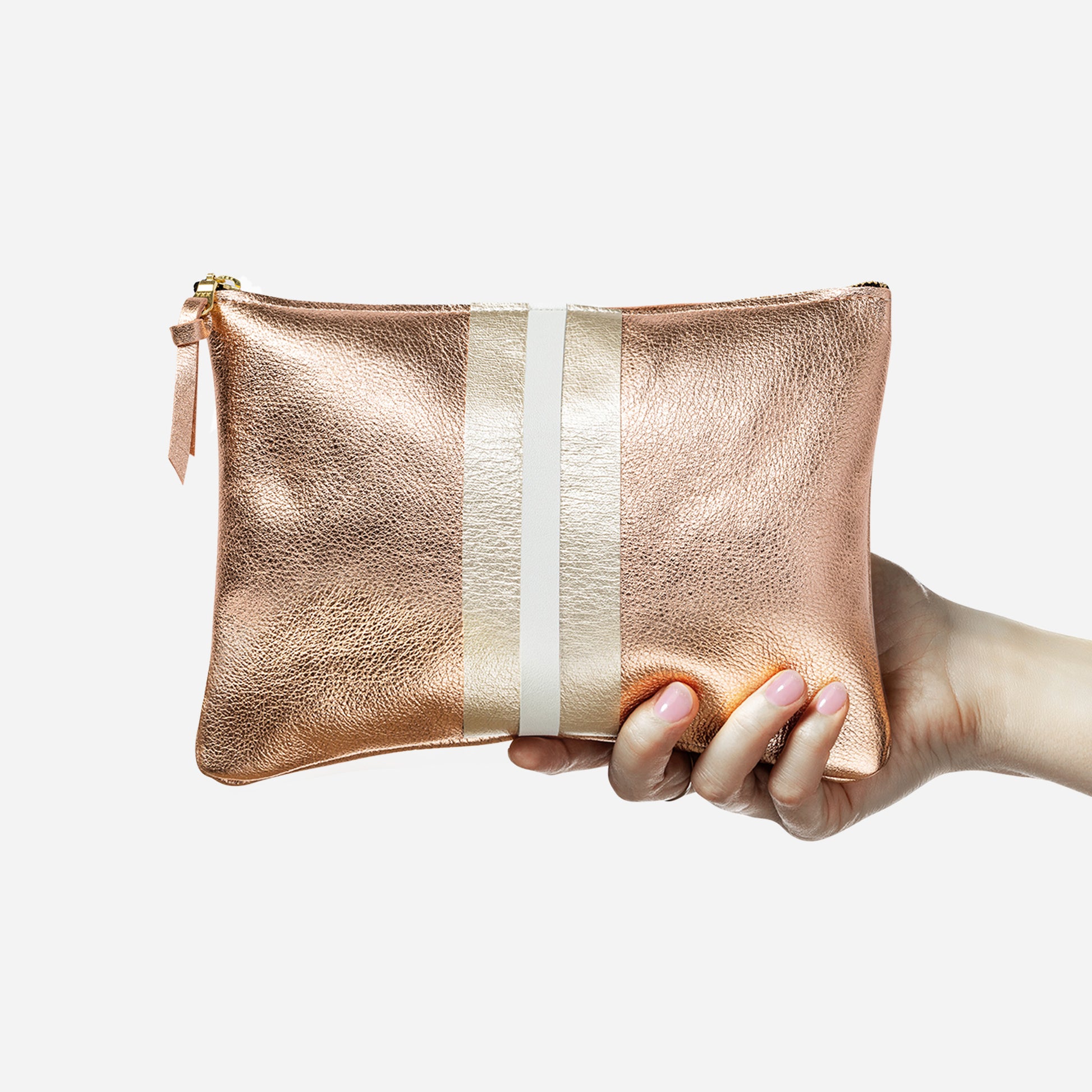 Lex Metallic Leather Clutch Rose Gold & Champagne