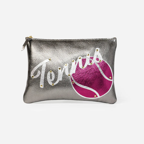 Doubletake Lex Clutch with tennis word and ball detail.