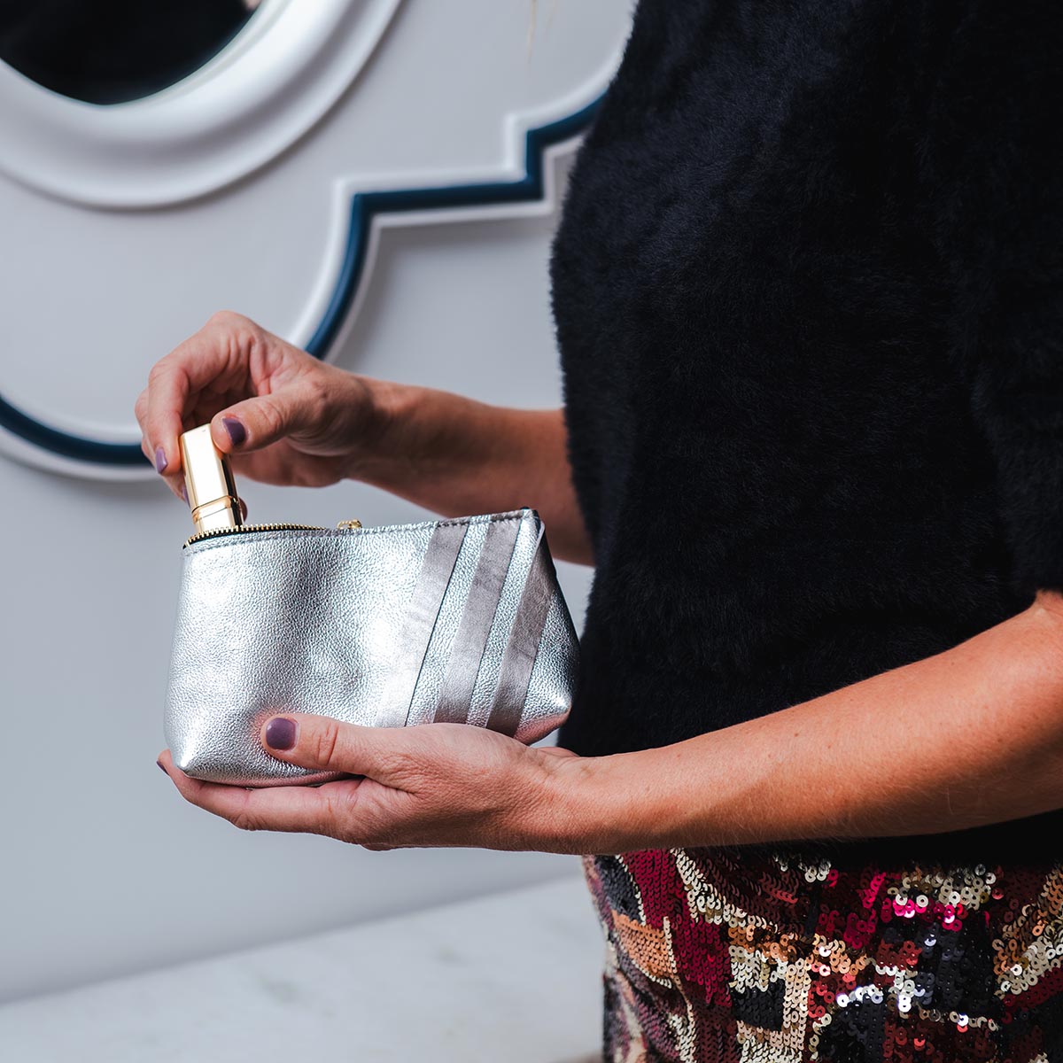 Bree Small Leather Pouch Platinum & Graphite