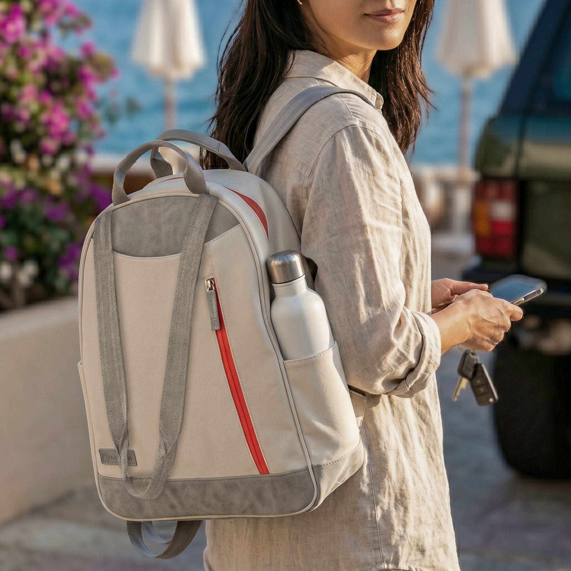 Melbourne Tennis Backpack / Tote Canvas & Poppy Over the shoulder view