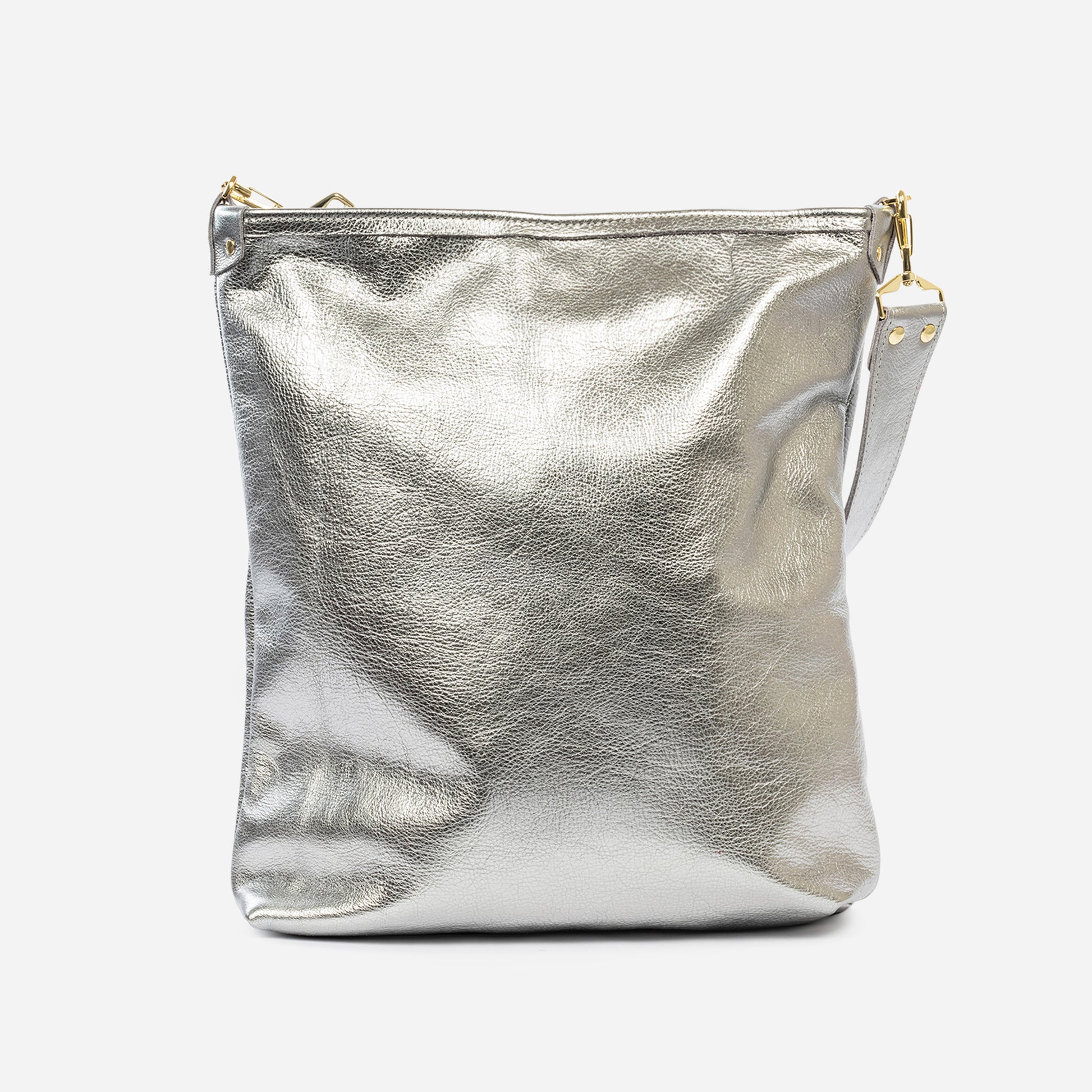 Noe Metallic Leather Shoulder Bag Graphite & Platinum